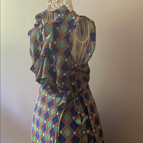 Tracy Reese Silk wrap dress 💙💚Geo print - Picture 12 of 16